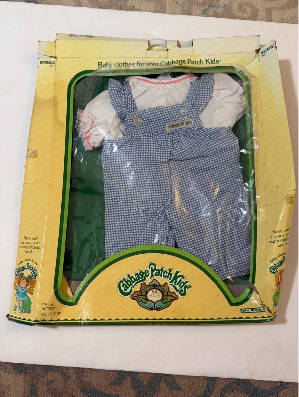 Vintage Cabbage Patch Kids Baby Clothes Outfit with Blue Checkered Overalls